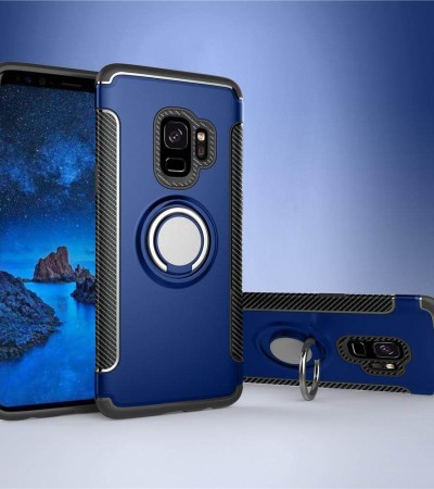 For Samsung Galaxy S9 / S9 Plus Phone Case, Luxury Magnetic Armor Silicone Cover Metal Ring Hard Casing